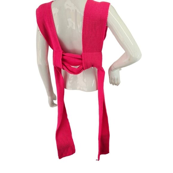 Strappy Knit Tie Up Crop Top Womens OS Versatile Wrap Crop Sweater Vest Pink - Picture 6 of 11